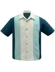 Steady Clothing Atomic Mad Men Rockabilly Teal Bowling Button Down Shirt ST35309