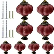 Suiwotin 8pcs Ceramic Pumpkin Knobs, Burgundy Vintage Dresser Knobs, Retro Decorative Drawer Pulls for Vanity, Closet, Cupboard, Furniture