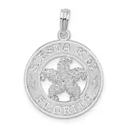 Sterling Silver De-Ani Rhodium-Plated Textured Siesta Key Florida With Starfish Pendant