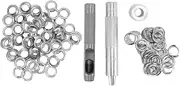 Grommet Tool Kit 100 Sets Metal Grommets Eyelets with Setting Tools Hole Cutter Mandrel for DIY Tarps Handicraft Canvas Repair Silver Steel