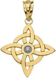 [Claddagh Gold] 10k Gold Solitaire Diamond Wiccan Witch's Knot Pagan Symbol Pendant