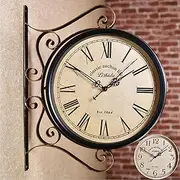 Outdoor Garden Clocks, Station Clock Double-Sided Hanging Clock Wall Clock Retro Vintage Station Clock C