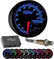 GlowShift Elite 10 Color Wideband Air/Fuel Ratio AFR Gauge Kit - Includes Oxygen Sensor, Data Logging Output & Weld-in Bung - Black Dial - Tinted Lens - Peak Recall - 2-1/16" 52mm