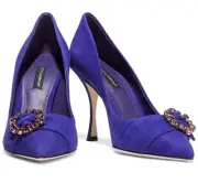 Dolce & Gabbana Lori Crystal-Embellished Suede Purple Pumps NIB EU 37.5