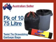 x10 Bin Garbage Rubbish Garden Refuse Bag Black Liner 75L 75x90cm Tie String