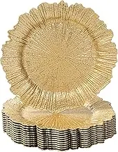 MAONAME Gold Charger Plates Set of 12, Reef Plate Chargers for Dinner Plate, Plastic Decorative Plates for Table Setting, Thanksgiving, Christmas
