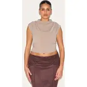 Plus Mushroom Woven Pleated Boxy Top, Mushroom