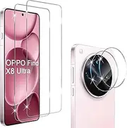Screen Protector Compatible with OPPO Find X8 Ultra, [2+2 Pack] Tempered Glass Film and Camera Lens Protector, 9H Hardness Definition Glass Screen Protector (Clear)