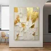 Handmade Oil Painting Canvas Wall Art Decoration Large White and Gold Abstract for Home Decor Stretched Frame Hanging Painting/Rolled Frameless Unstretched Pai
