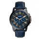 【FOSSIL】三眼石英男錶 皮革錶帶 黑剛X深藍 防水 羅馬數字(FS5061)
