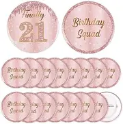 [Serencatcher] Rose Gold 21st Birthday Party Favors Button Pins, 18pcs Finally 21 Pin Birthday Squad Badges Pins 2 Inch for Women Happy 21st Birthday Decorations Accessories Gifts, 2x2inches, Metal, no