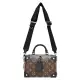 【Louis Vuitton 路易威登】M45571 Petite Malle Souple 帆布復古行李箱造型斜肩背包(黑棕)