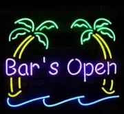 Bar's Open Palm Tree Neon Sign Lamp Light 17"x14" Beer Bar With Dimmer