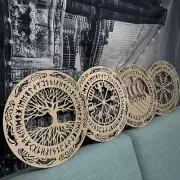 4 Pieces Vikings Wooden Wall Decor Tree of Life Wall Art Nordic Vikings Rune Amu