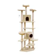 Cat Tree 203cm Trees Scratching Post Scratcher Tower Condo House Furniture Wood Beige