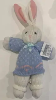 White Knit Easter Bunny Rabbit Stuffed Plush Soft Craft Cornerstone 11” Blue