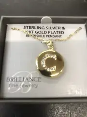 Initial C Pendant Reversible Necklace Sterling Silver & 18kt Plated Chain 18