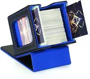 Scimi MTG Deck Box for Commander Display,Card Deck Box Fits 100 Double Sleeved Cards, Magic Commander TCG Card Storage Box with 2 Dividers,Drawstring Bag and 1 Toploader (Black/Blue)