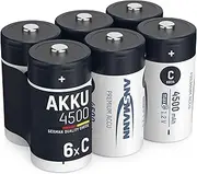 ANSMANN Rechargeable C Batteries 4500mAh maxE ready2use NiMH Professional C Battery pre-Charged Power Accu for Flashlight etc. (6-Pack)