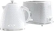 Daewoo Argyle SDA1830 1.7 Litre 3kw Jug Kettle and 2 Slice Toaster All In One Kitchen Matching Set Concealed Heating Element Easy Clean White