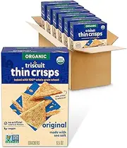 Triscuit Organic Thin Crisps Original Whole Grain Wheat Crackers, Organic Crackers, Vegan Crackers, 6-6.5 oz Boxes