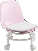 Low Rolling Stool, 360 Degree Rotating Rolling Stool and Backrest, Movable Mini Stool Swivel Stool Roller Stool for Cleaning, Shop, Pink