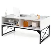 Costway 105x55x50cm Tempered Glass LED Coffee Center Table Remote Sofa Side End Table White