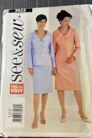 See & Sew 3622 Sewing Pattern Misses’ Top, Skirt Size 8-10-12 Uncut Factory Fold