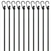 12 Bungee Cords with Hooks - Long Cord Rope Pack in Black - Strong Elastic Ti...