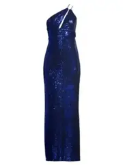 NWT Aidan by Aidan Mattox Asymmetric Metallic Dot Knit Gown Size 0 Cobalt Blue