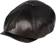 [Lifup] Men Genuine Leather Newsboy Cap, Herringbone Genuine Sheepskin Flat Cap Fashion Beret Hat