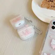 Bow Print AirPods Earphone Case Skin White & Pink - Airpods pro