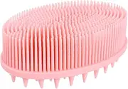 [WOFASHPURET] Double Sided Silicone Bath Brush Pink Massage Scrubber for Body Shower Shampoo Brush Stimulates Exfoliates Skin for Full Body Cleanse