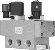 Pneumatic Solenoid Valve, Double Electric Controller, 2 Position 5 Way Solenoid Valve, G3/8in Pneumatic, K25D2H10 for Larger Media (DC12V)