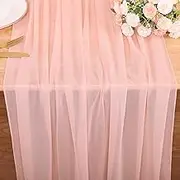 SAJOO 10FT Peach Pink Chiffon Table Runner 30x120 Inches Tulle Sheer Wedding Table Runner for Summer Garden Farmhouse Engagement Birthday Party