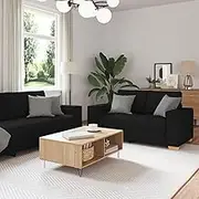 3 Piece Sofa Set with Cushions Black Fabric,Sofas-3324611