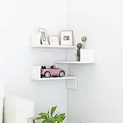 Stylish White Engineered Wood Floating Wall Corner Shelf, 40x40x50 cm, Sturdy Mounted Storage Solution for Living Room, Bedroom, Kitchen, Book Display & Decorative Items