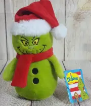 Aurora Dr Seuss Plush Grinch Snowman Stuffed Toy Green Red 9" 2022 New With Tags