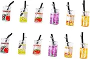 [Hohopeti] 12pcs Simulated Fruit Drink DIY Keychain Pendant Fruit Drink Cup Adornment Bottle Charms Novelty Jewelry Charms Adorable Earrings Pendants Cup Charms Milk Tea Charms Plastic