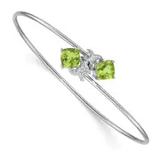 14k White Gold .03ct Natural Diamond and Peridot Flexible Bangle
