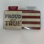 Red White and Blue proud and True 4 piece Coaster Set New In Package