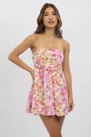 Multi Floral Strapless Dress Bubble Mini - Size 16XL, Women's Skater Dress