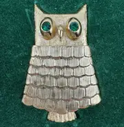 Vintage Avon Rhinestone Owl Brooch Pin Perfume Holder Locket with Box Gold Tone