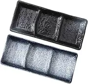 Zerodeko 2Pcs Assorted Color Ceramic Seasoning Plates with Three Grids Appetizer Dishes for Home and Restaurant Use Multipurpose for Sauces and Side Dishes