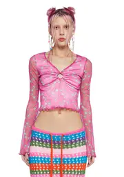 [dELiA*s by Dolls Kill] Mellow Mindset Mesh Crop Top - Pink