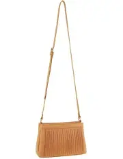 [PIERRE CARDIN] Leather Pleated Design Crossbody Bag in Apricot