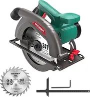 Hychika Handheld Circular Saw, 1300 W, 4500 RPM, 185 mm, Powerful Motor, Cutting Depth 65 mm (90º), 45 mm (45º), Guide Rail, Dust Extraction, for Cutting Wood/Plastic