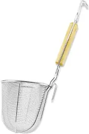 Stainless Steel Large Round Drain Wooden Handle Wok Strainer Colander Fry Basket