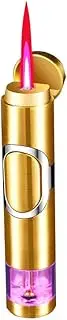 Jet Torch Lighter Cigare Lighter Refillable Butane Windproof Gas Flame Slim Mini Lighter Good for BBQ Cigar Cigarette Candle (Gold)