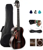 Ebony Wood Baritone Ukulele 30Inch Wood LCD Color Display Electric Ukelele Kit H